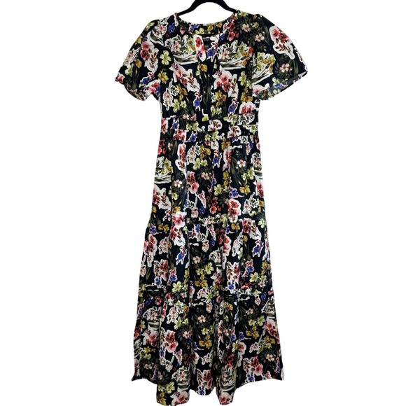 Anthropologie The Somerset Maxi Dress Sz. Small 100% Cotton NWT Black Floral - Picture 2 of 10
